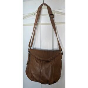 The Sak Deena Flap Crossbody Brown Pebbled Soft Leather Purse Floral